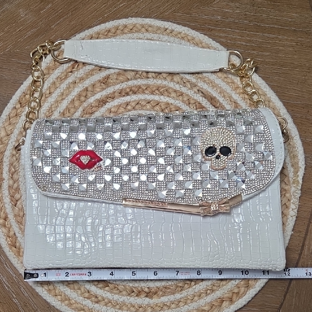 White Crocodile Embossed Shoulder Purse, With Crossbody, NWOT